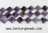 CNA1188 15.5 inches 15*15mm twisted diamond amethyst beads