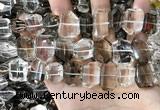 CNC832 12*16mm - 15*20mm freefrom white crystal & smoky quartz beads