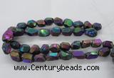 CNG1799 13*18mm - 15*20mm faceted nuggets plated quartz beads