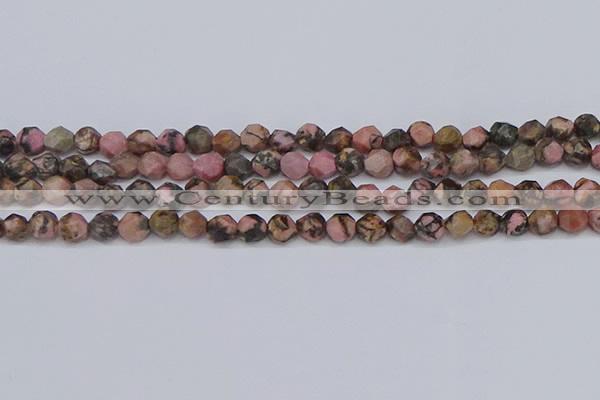 CNG6252 15.5 inches 6mm faceted nuggets rhodonite beads