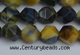 CNG7312 15.5 inches 10mm faceted nuggets golden & blue tiger eye beads