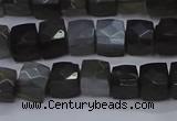 CNG7490 15.5 inches 8*8mm faceted nuggets black moonstone beads