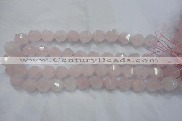 CNG923 15 inches 16mm faceted nuggets rose quartz beads