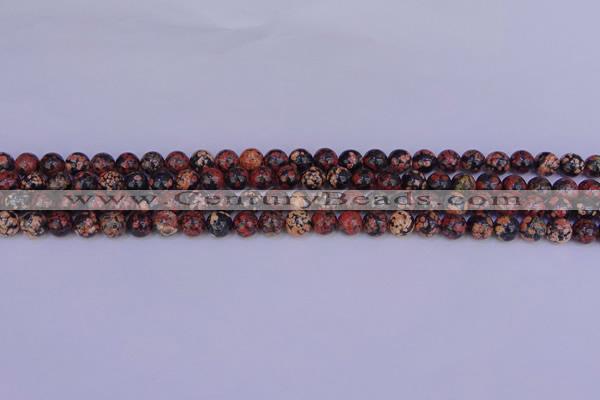 COB660 15.5 inches 4mm round red snowflake obsidian beads