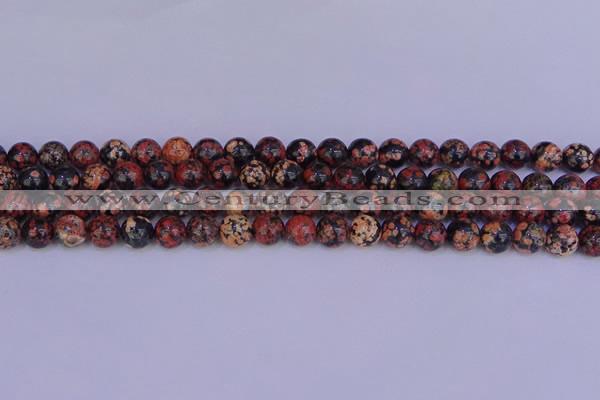 COB662 15.5 inches 8mm round red snowflake obsidian beads