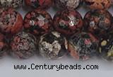 COB680 15.5 inches 12mm faceted round red snowflake obsidian beads