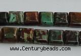 COP613 15.5 inches 10*10mm square double drilled green opal beads