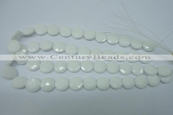 CPB303 15 inches 16mm faceted coin white porcelain beads