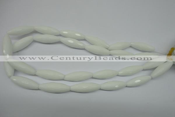 CPB359 15 inches 10*30mm faceted rice white porcelain beads wholesale