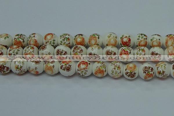 CPB675 15.5 inches 14mm round Painted porcelain beads