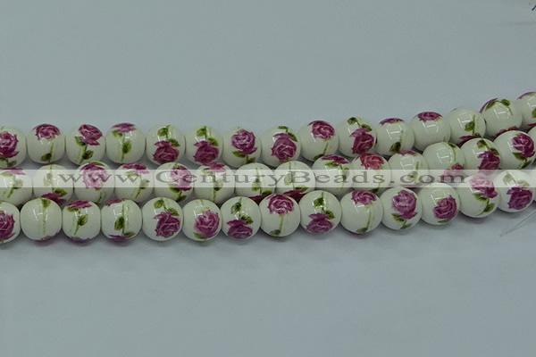 CPB745 15.5 inches 14mm round Painted porcelain beads