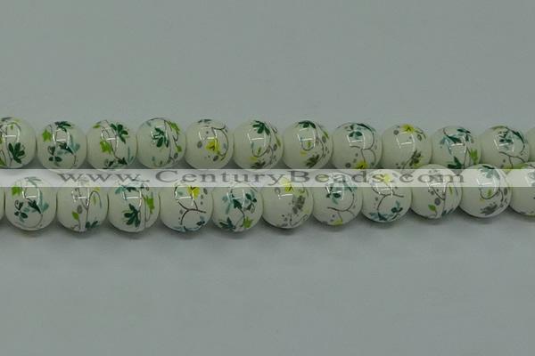 CPB785 15.5 inches 14mm round Painted porcelain beads