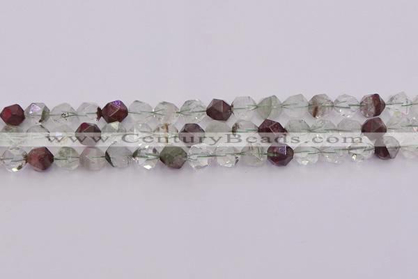 CPC17 15.5 inches 10mm faceted nuggets green phantom quartz beads