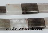 CPQ113 15*20mm rectangle natural pink crystal & smoky quartz beads