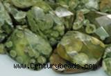 CPS80 15.5 inches 15*20mm faceted rectangle green peacock stone beads