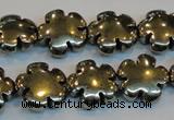 CPY164 15.5 inches 16mm carved flower pyrite gemstone beads wholesale