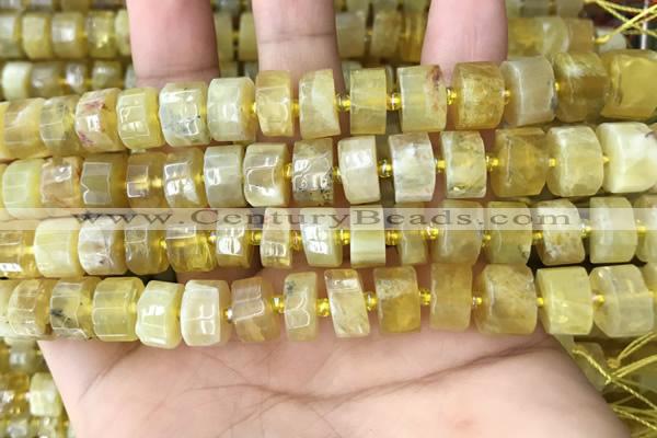 CRB2171 15.5 inches 11mm - 12mm faceted tyre yellow opal beads