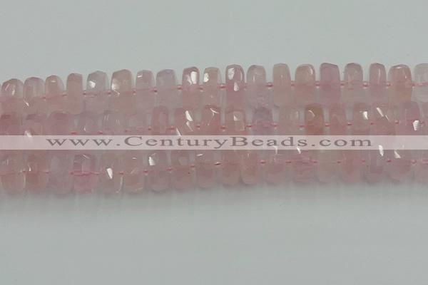 CRB561 15.5 inches 8*18mm faceted rondelle rose quartz beads