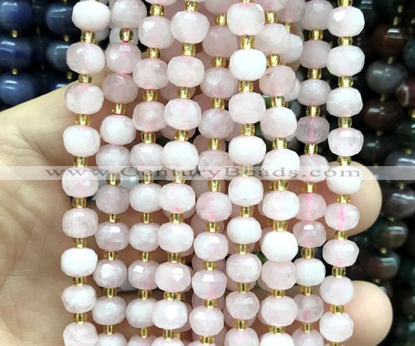 CRB6001 15 inches 6*8mm faceted rondelle rose quartz beads