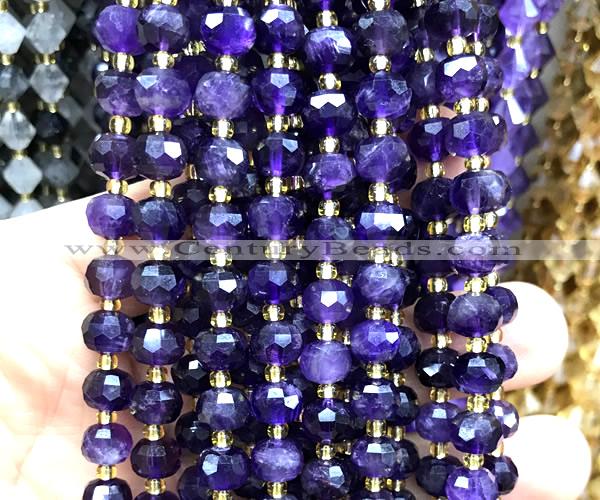 CRB6003 15 inches 6*8mm faceted rondelle amethyst gemstone beads