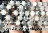 CRB6004 15 inches 6*8mm faceted rondelle black rutilated quartz beads