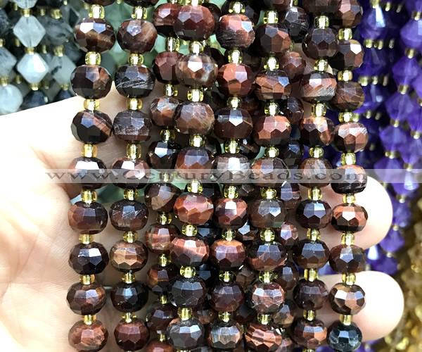 CRB6008 15 inches 6*8mm faceted rondelle red tiger eye beads