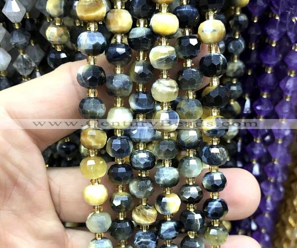 CRB6009 15 inches 6*8mm faceted rondelle golden & blue tiger eye beads