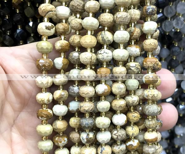 CRB6020 15 inches 6*8mm faceted rondelle picture jasper beads