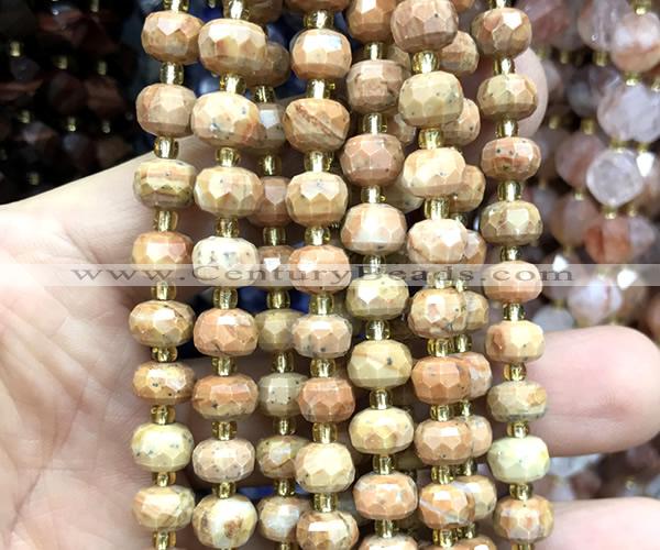 CRB6021 15 inches 6*8mm faceted rondelle orange jasper beads