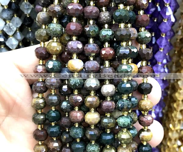 CRB6024 15 inches 6*8mm faceted rondelle ocean jasper beads