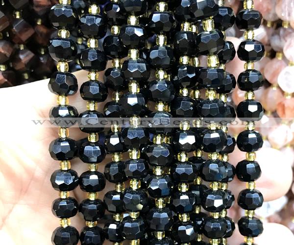 CRB6031 15 inches 6*8mm faceted rondelle black onyx beads