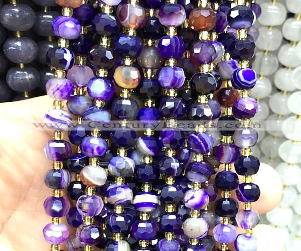 CRB6032 15 inches 6*8mm faceted rondelle purple banded agate beads