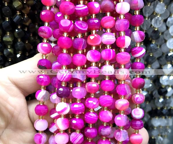 CRB6033 15 inches 6*8mm faceted rondelle red banded agate beads