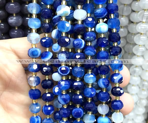 CRB6035 15 inches 6*8mm faceted rondelle blue banded agate beads