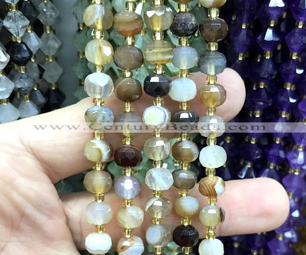 CRB6037 15 inches 6*8mm faceted rondelle coffee banded agate beads