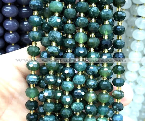 CRB6041 15 inches 6*8mm faceted rondelle moss agate beads