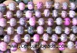 CRB6044 15 inches 6*8mm faceted rondelle fuchsia crazy lace agate beads