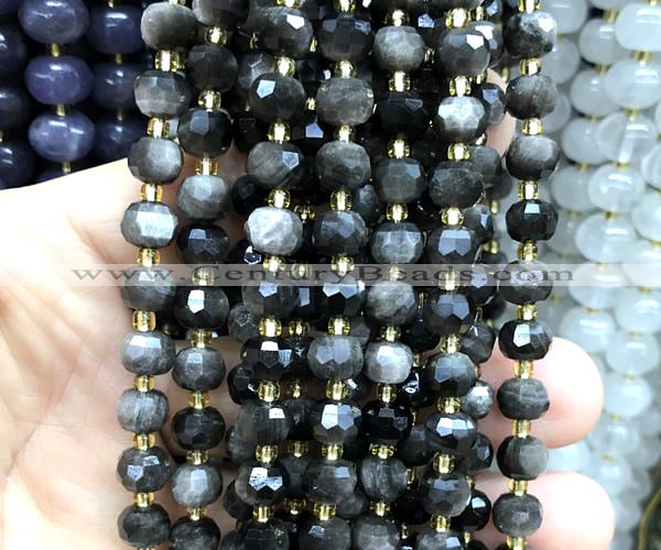 CRB6067 15 inches 6*8mm faceted rondelle silver obsidian beads