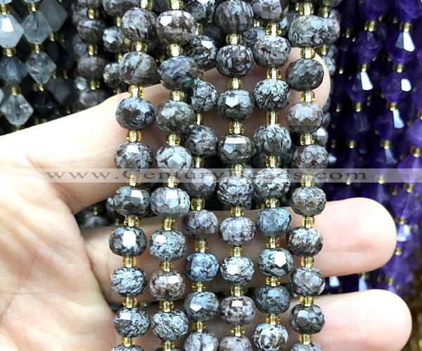CRB6069 6*8mm faceted rondelle Chinese snowflake obsidian beads
