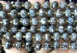 CRB6069 6*8mm faceted rondelle Chinese snowflake obsidian beads