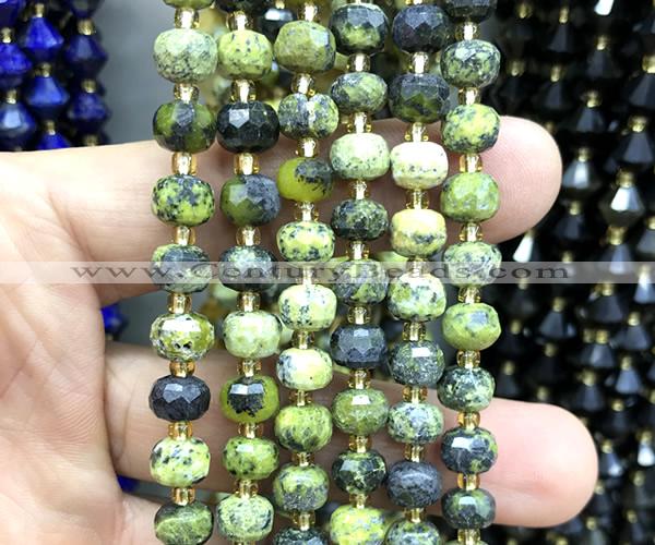 CRB6074 15 inches 6*8mm faceted rondelle yellow turquoise beads