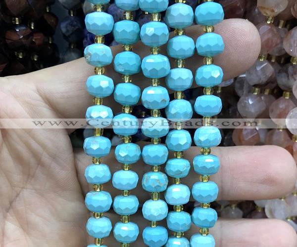 CRB6078 15 inches 6*8mm faceted rondelle green turquoise beads