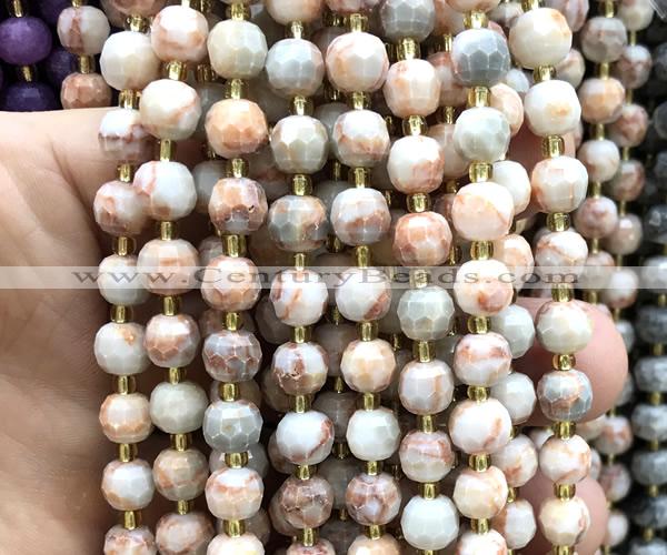 CRB6094 15 inches 6*8mm faceted rondelle red net jasper beads