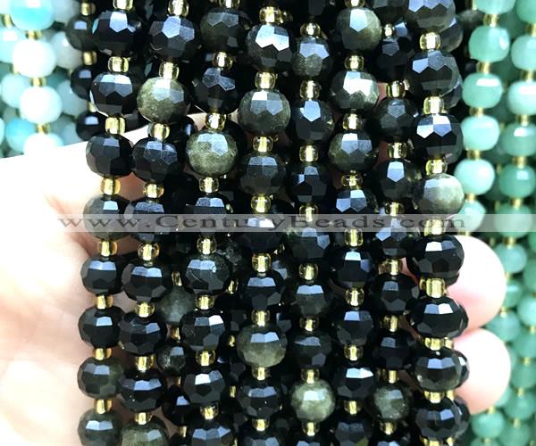 CRB6096 15 inches 6*8mm faceted rondelle golden obsidian beads