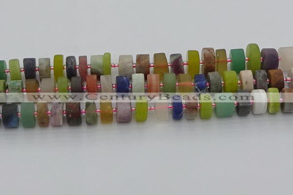 CRB682 15.5 inches 7*14mm tyre matte mixed gemstone beads