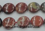 CRE07 16 inches 15mm flat round natural red jasper beads wholesale