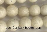 CRJ621 15.5 inches 6mm round white fossil jasper beads wholesale