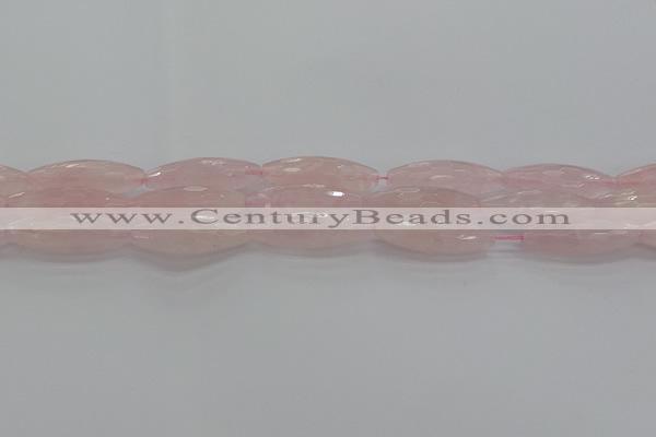 CRQ195 15.5 inches 10*30mm faceted rice natural rose quartz beads