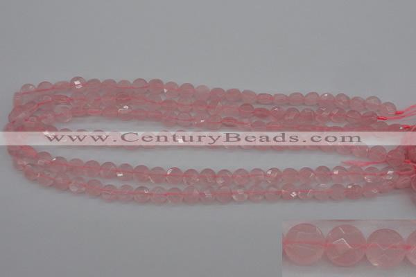 CRQ360 15.5 inches 8mm faceted coin rose quartz beads wholesale