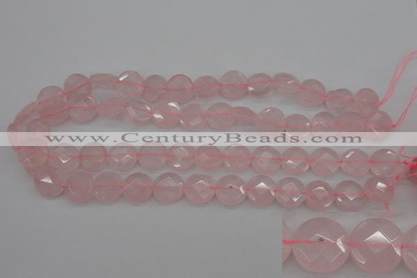 CRQ362 15.5 inches 15mm faceted coin rose quartz beads wholesale